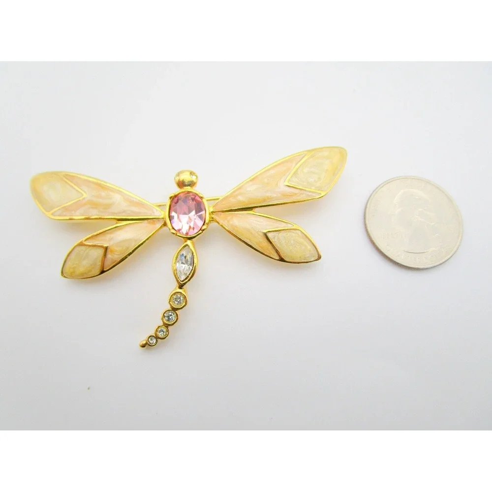 Vintage Avon Kenneth J Lane Enamel Dragonfly Brooch Pin Pink Crystal Rhinestones